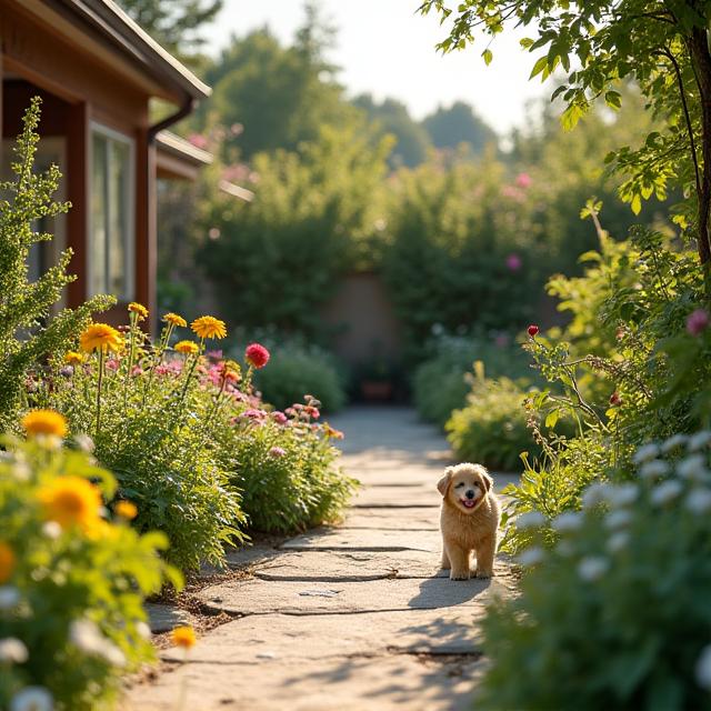 Jardín diseñado especialmente para mascotas con plantas seguras
