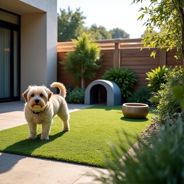 Área de juego segura para perros en jardín moderno